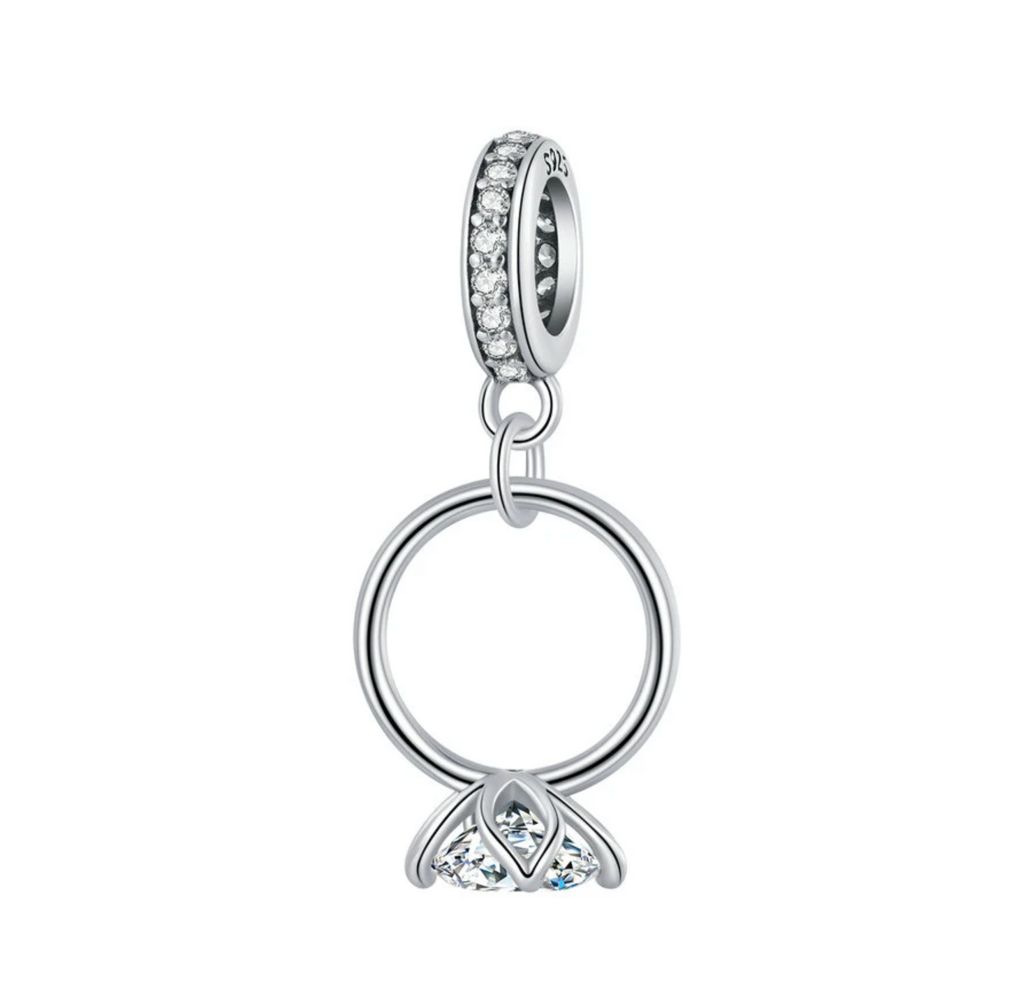 Clear Cubic Zirconia & Sterling Silver Engagement Ring Drop Charm