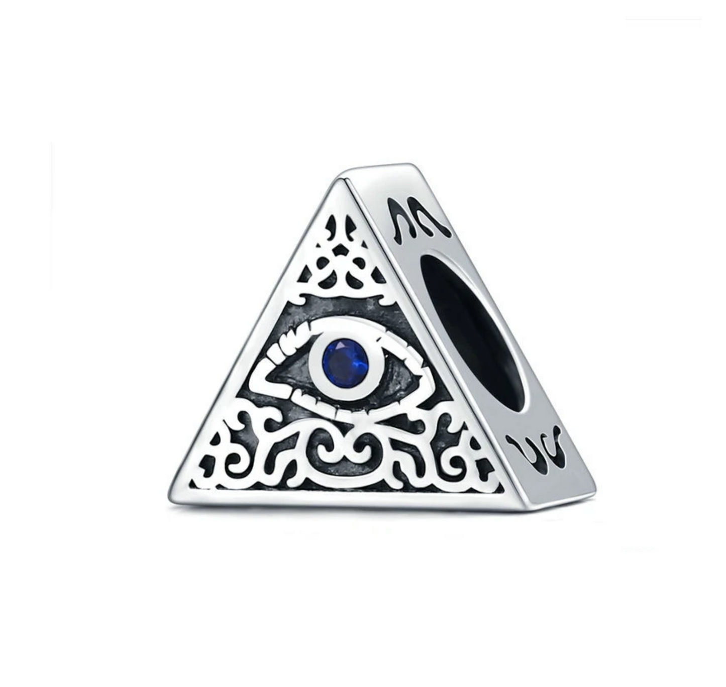 Blue Cubic Zirconia & Sterling Silver Pyramid Evil Eye Charm