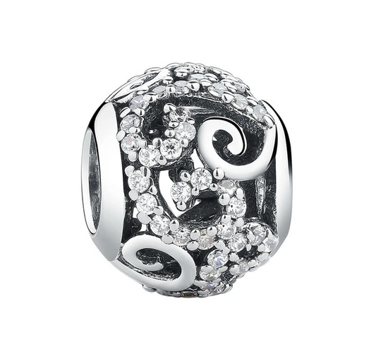 Clear Cubic Zirconia & Sterling Silver Round Swirl Bead Charm