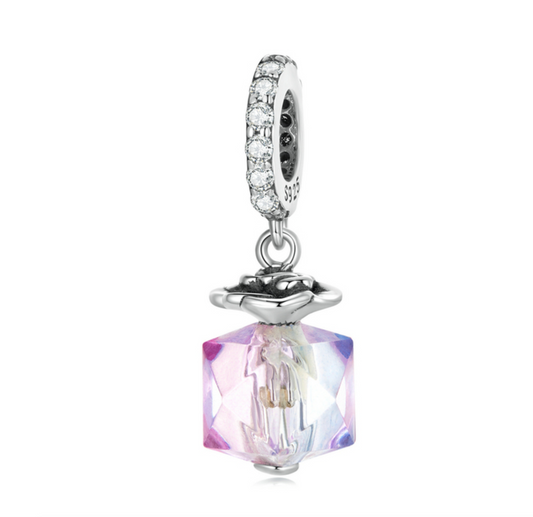 Pink Crystal & Sterling Silver Perfume Bottle Drop Charm