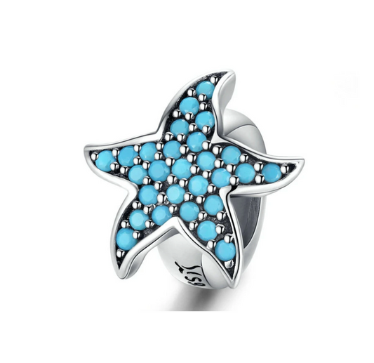 Teal Cubic Zirconia & Sterling Silver Starfish Bead Charm