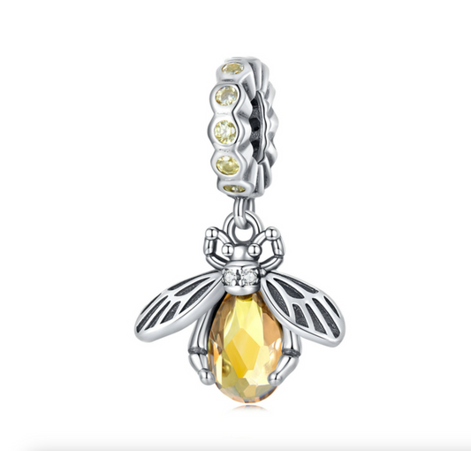 Yellow Cubic Zirconia & Sterling Silver Bee Charm