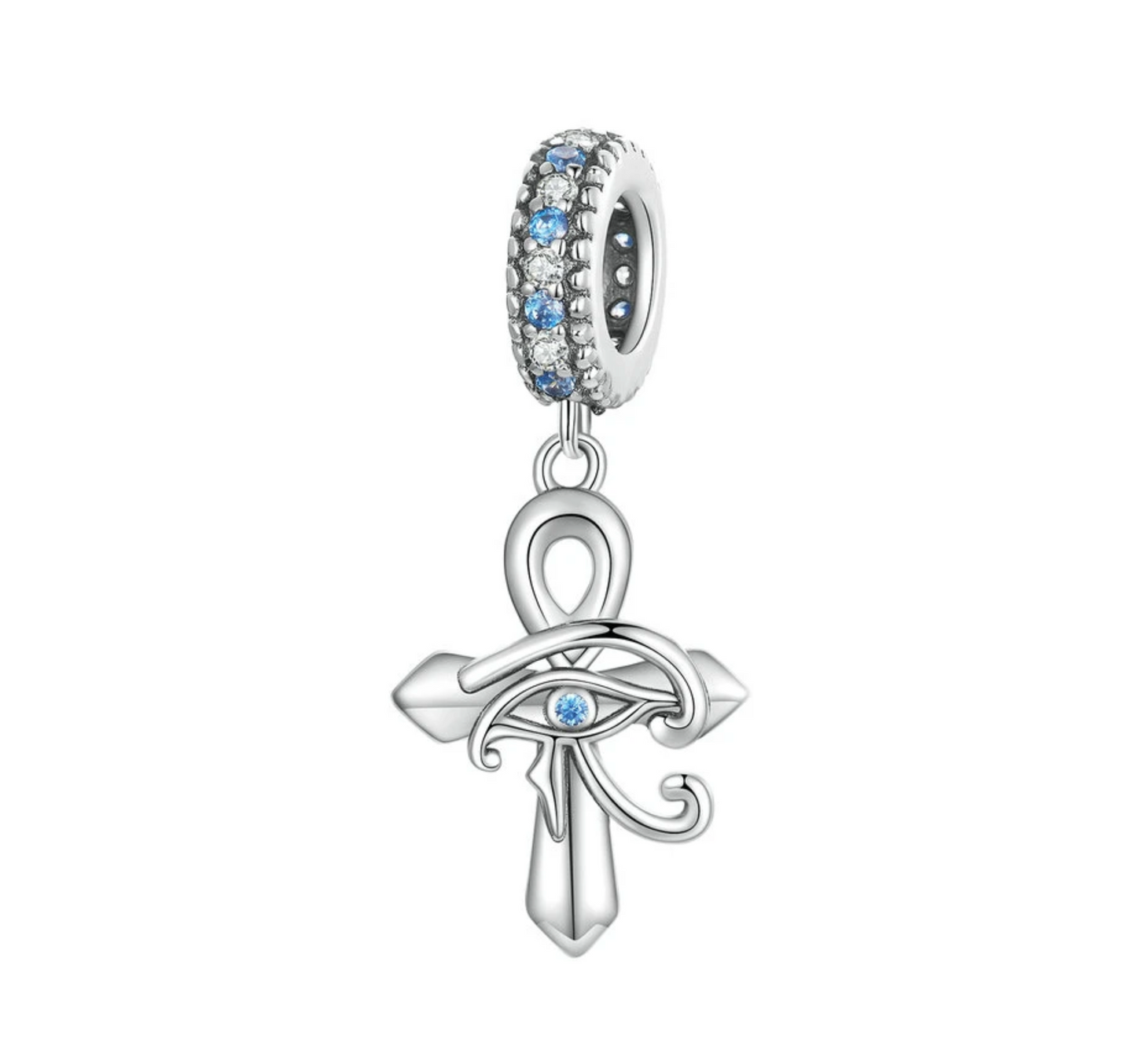 Blue Cubic Zirconia & Sterling Silver Cross Drop Charm