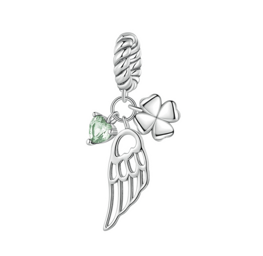 Green Cubic Zirconia & Sterling Silver Clover Wing Charm