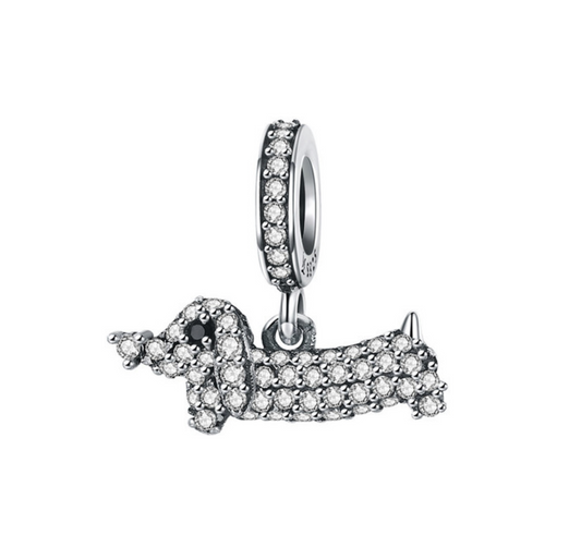 Cubic Zirconia & Sterling Silver Dog Charm