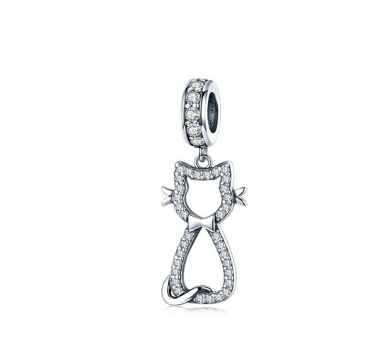 Cubic Zirconia & Sterling Silver Openwork Cat Charm (12923-149)