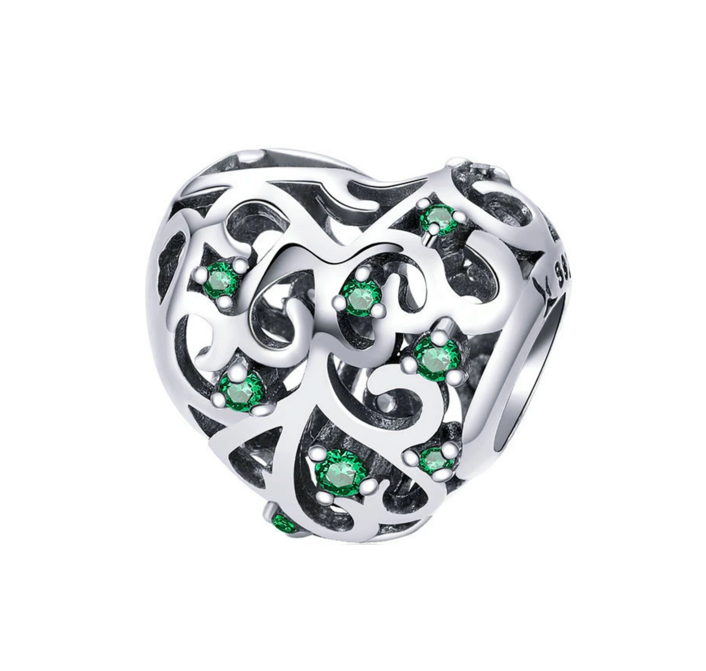 Green Cubic Zirconia & Sterling Silver Heart Charm