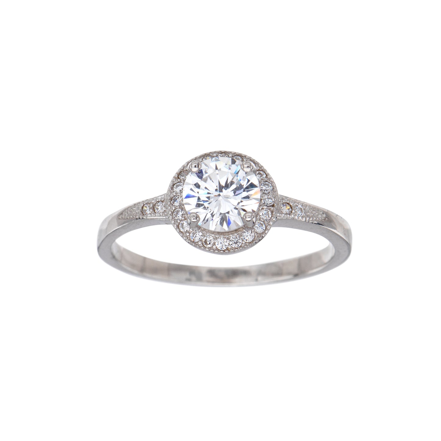 Cubic Zirconia & Sterling Silver Round Halo Ring