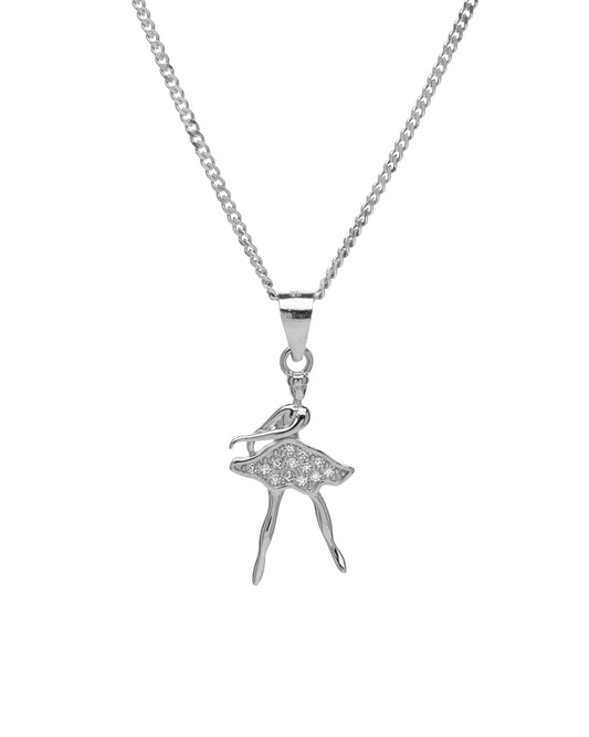 Cubic Zirconia & Sterling Silver Ballerina Pendant Necklace