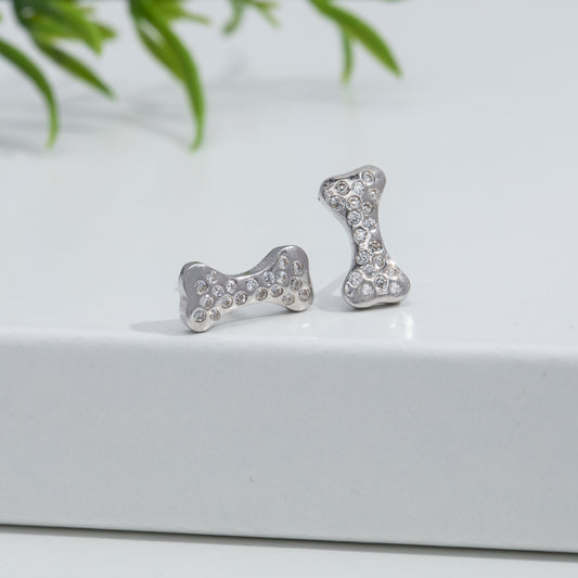 Sterling Silver Cubic Zirconia Dog Bone Stud Earrings