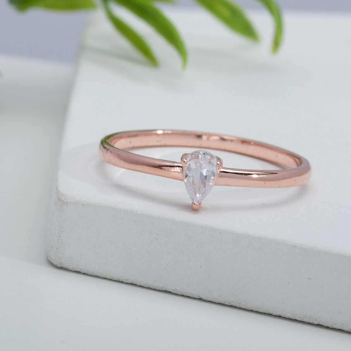 Cubic Zirconia & Rose Gold-Plated Pear Ring