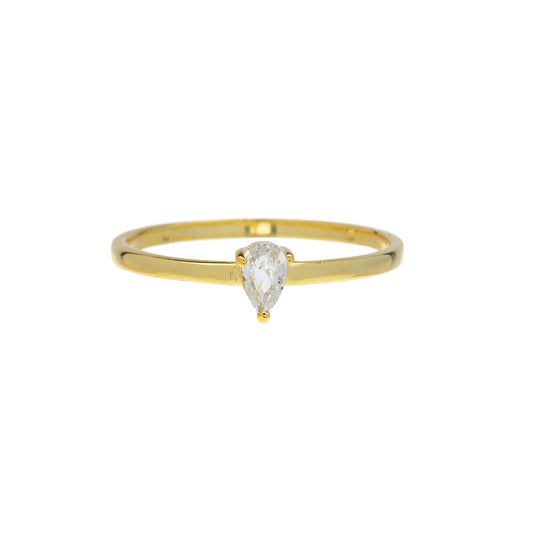 Cubic Zirconia & Sterling Silver 24k Gold-Plated Pear Ring