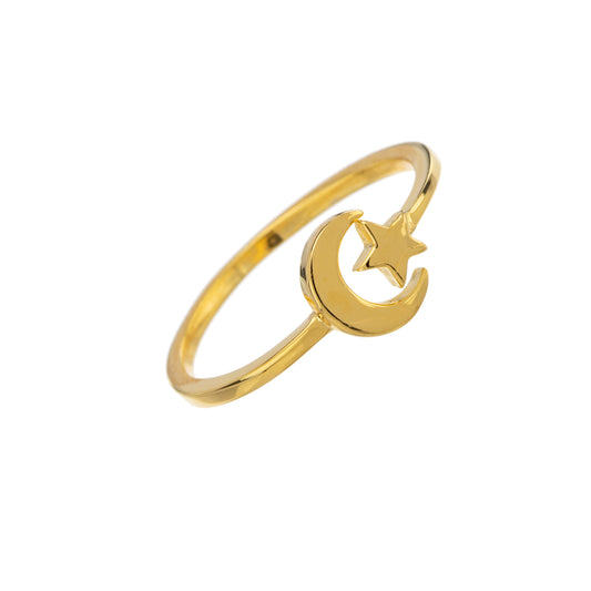 Sterling Silver 24k Gold-Plated Moon & Star Ring