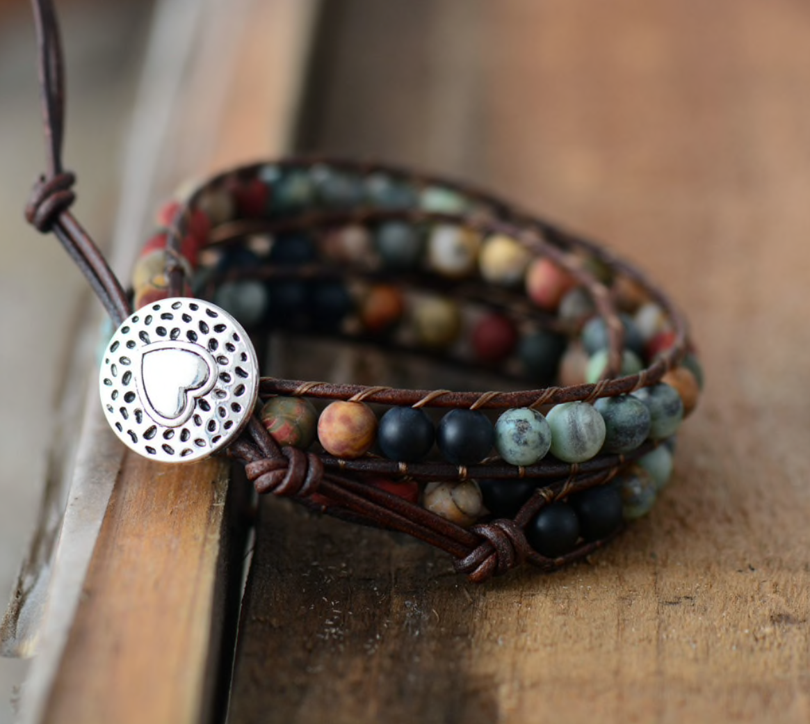 Multi Colored Jasper Beaded Wrap Bracelet
