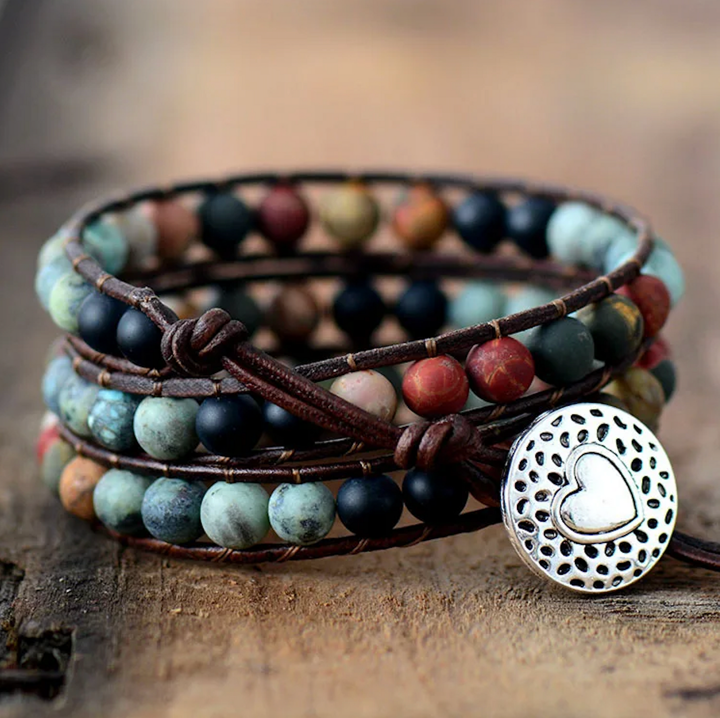 Multi Colored Jasper Beaded Wrap Bracelet