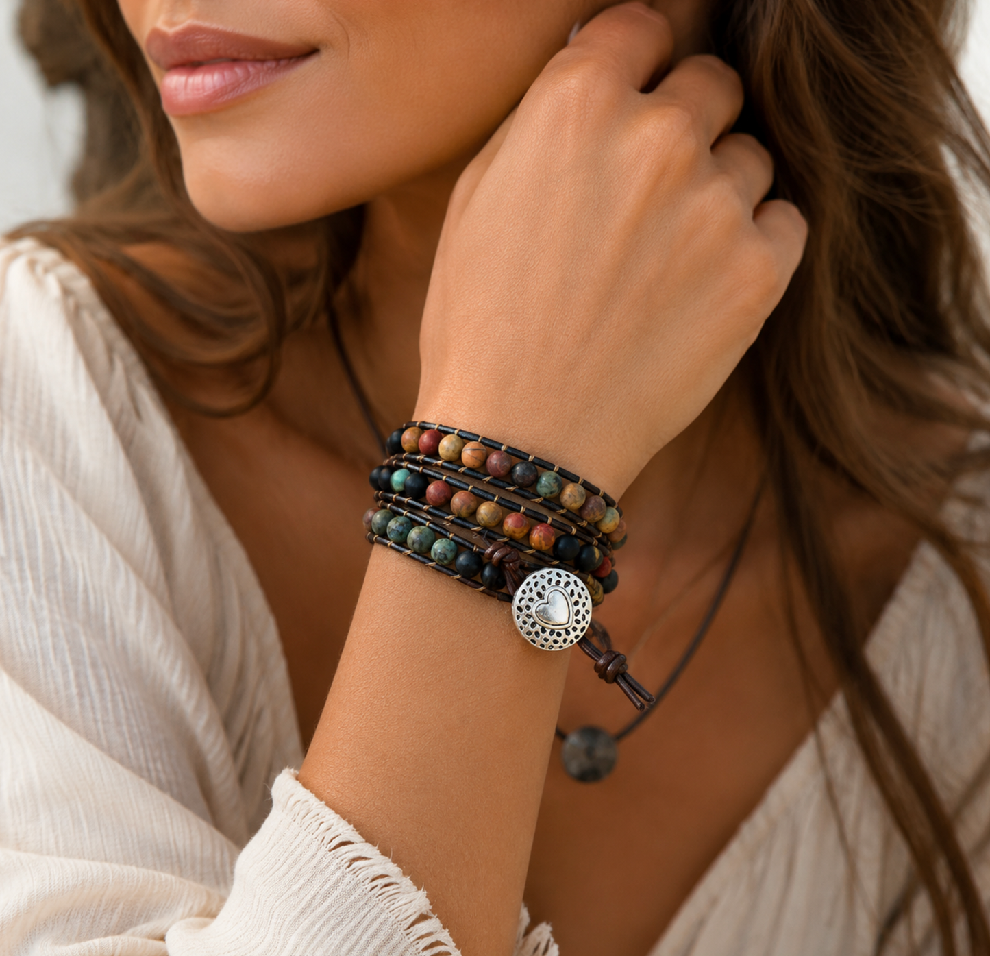 Multi Colored Jasper Beaded Wrap Bracelet