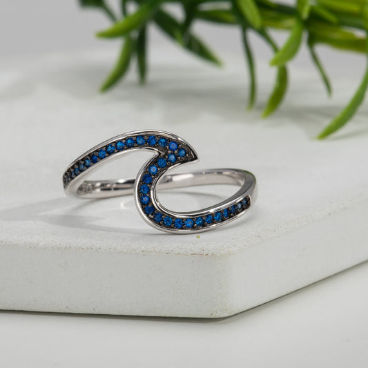 Sterling Silver & Blue Cubic Zirconia Wave Ring