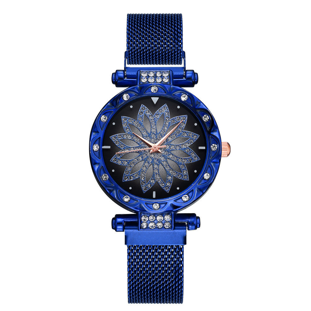 Crystal Flower Mesh Bracelet Watch