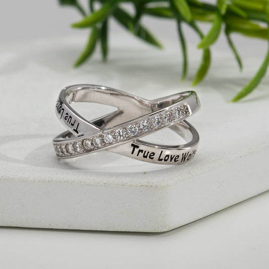 Sterling Silver & Cubic Zirconia 'True Love Waits' crossover Ring