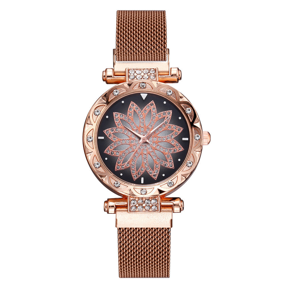 Crystal Flower Mesh Bracelet Watch