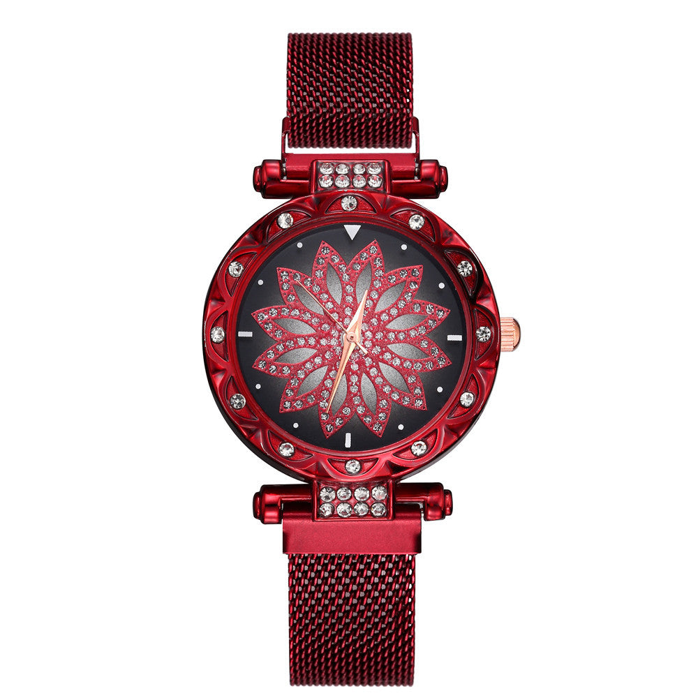 Crystal Flower Mesh Bracelet Watch