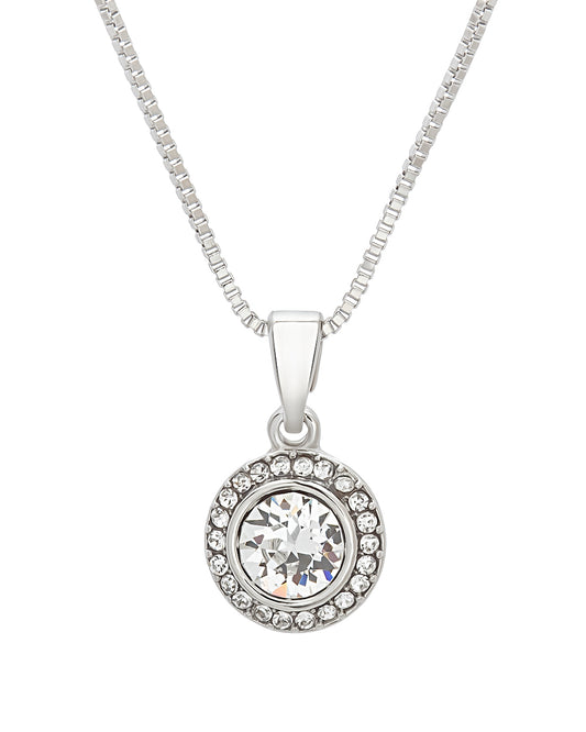 Dainty Silvertone Clear Halo Pendant With Swarovski Crystals