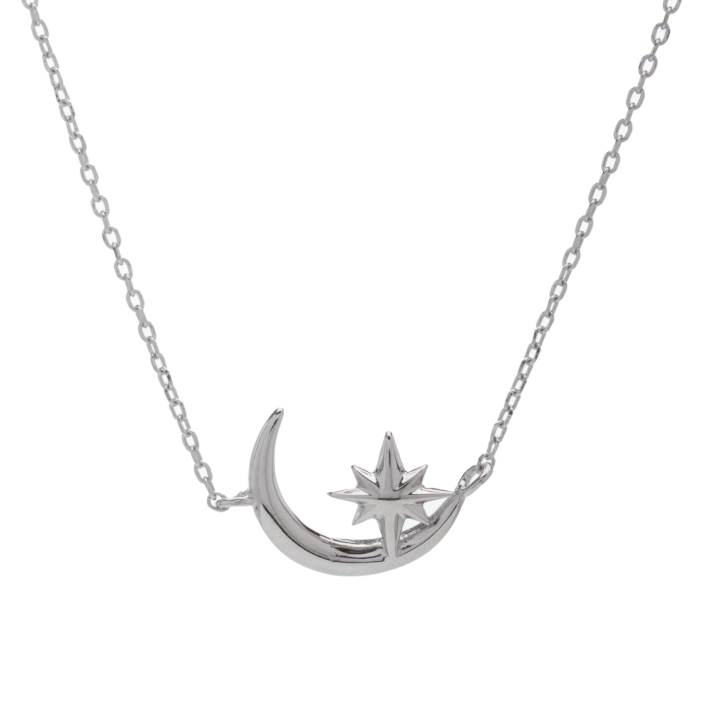 Sterling Silver Crescent Moon Star Necklace