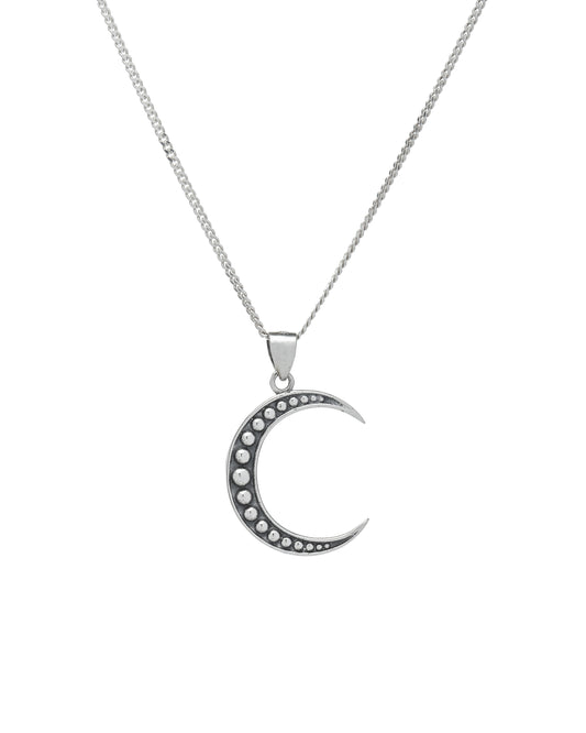 Oxidized Sterling Silver Beaded Crescent Moon Pendant Necklace