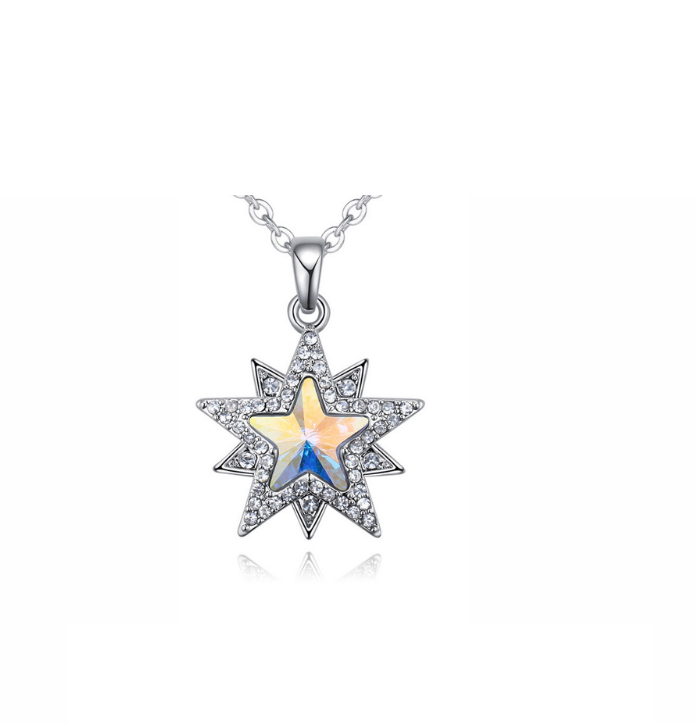 Silvertone Aurora Borealis Star Pendant Necklace