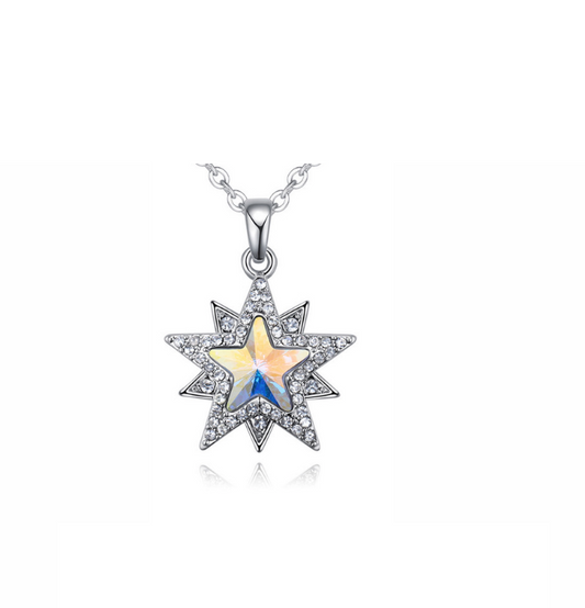 Silvertone Aurora Borealis Star Pendant Necklace