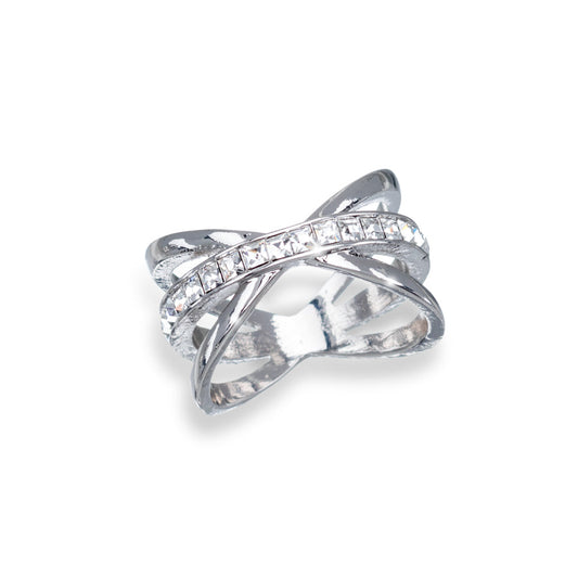 Silvertone Swarovski Crystal Crossover Ring