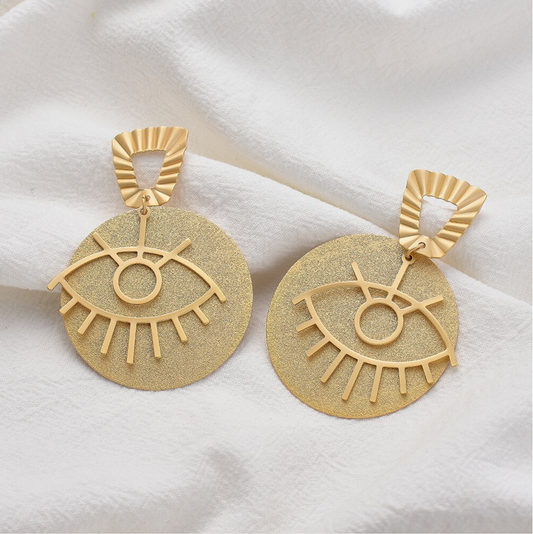 Goldtone Circular Eye Drop Earrings