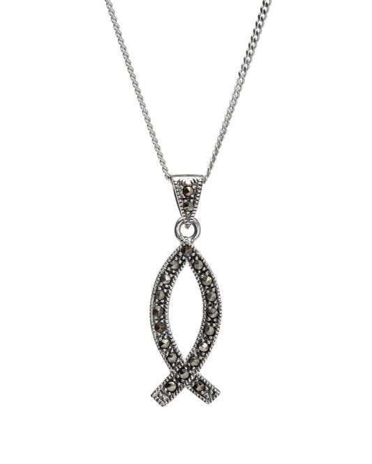 Marcasite & Sterling Silver Fish Pendant Necklace