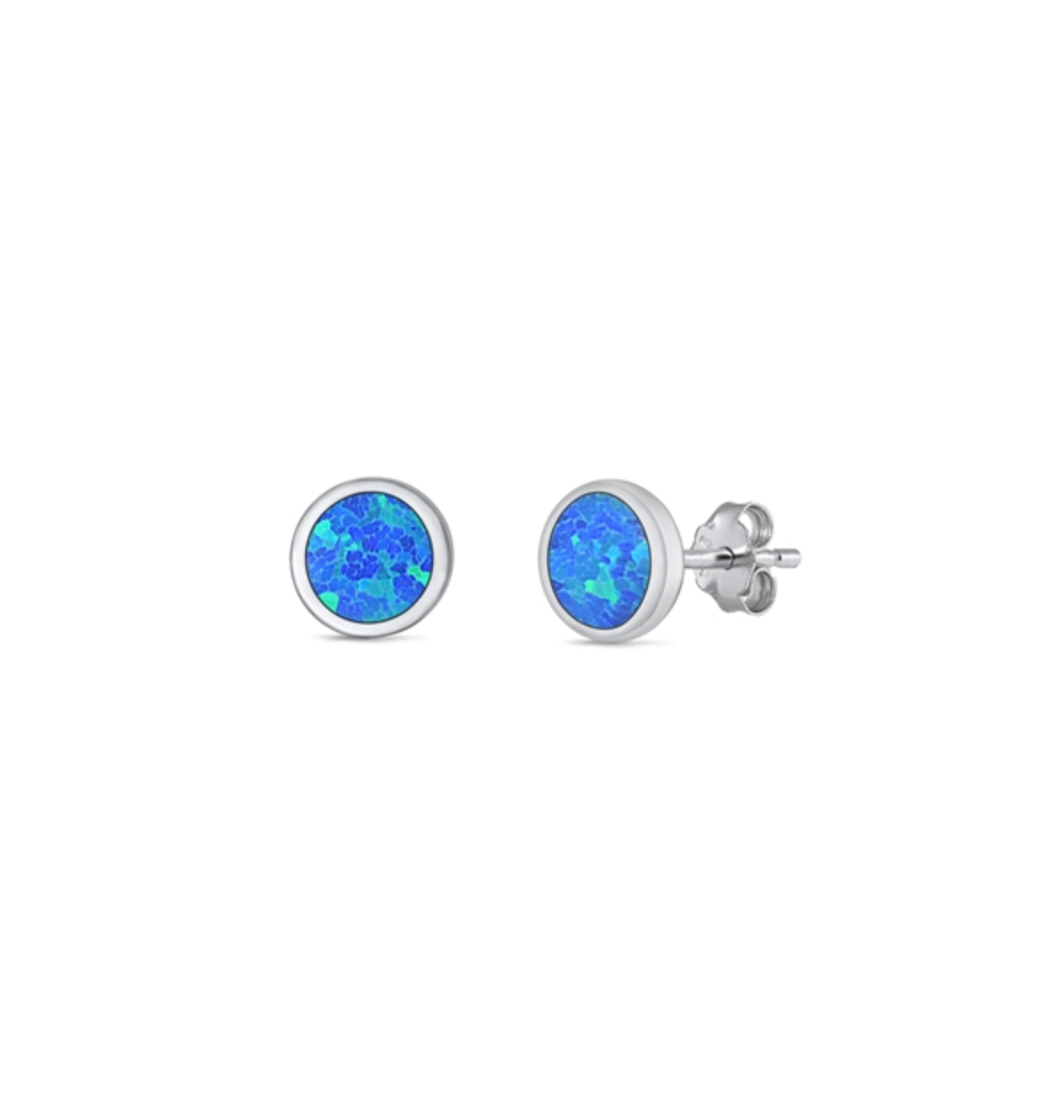 Sterling SIlver Round Stud Earrings with Blue Lab-Created Opal 5mm