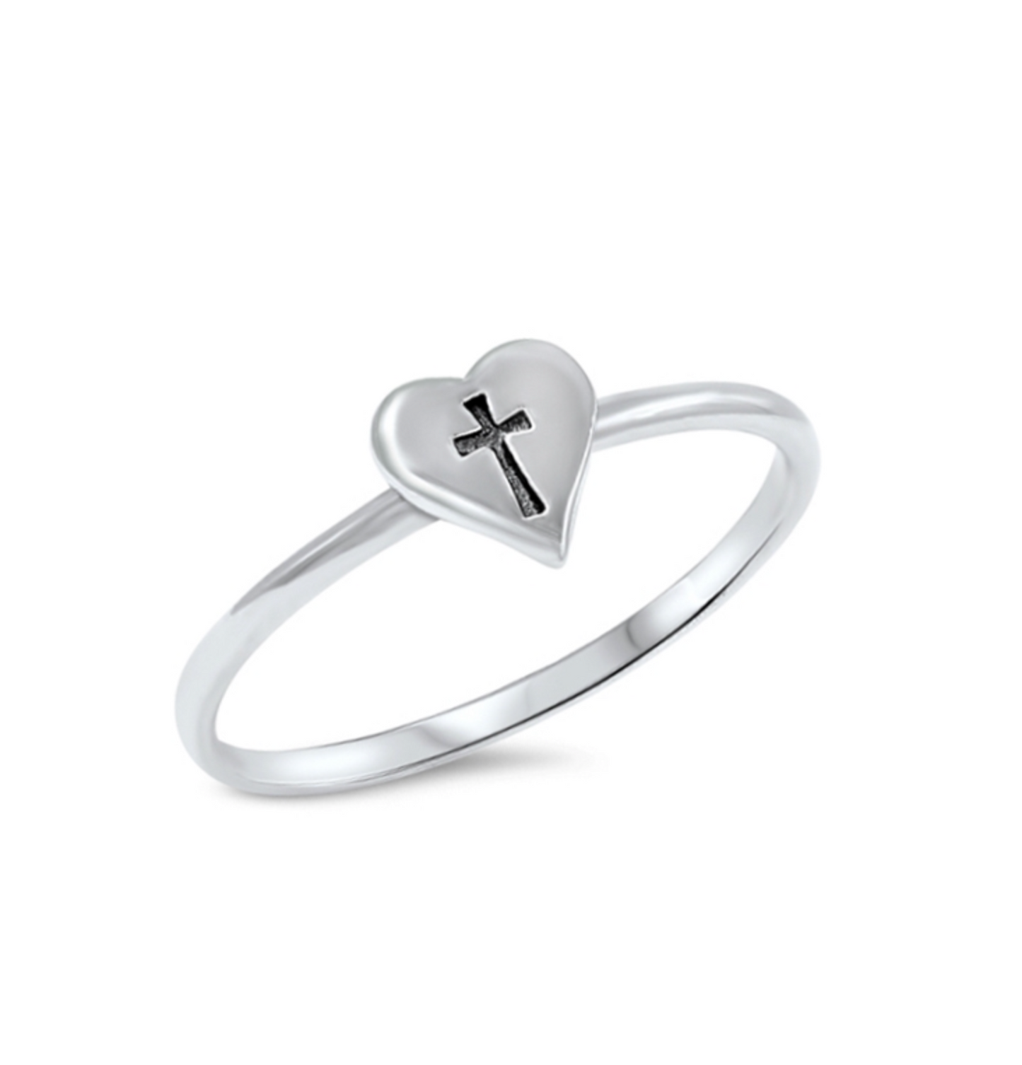 Sterling Silver Heart Cross Etched Ring