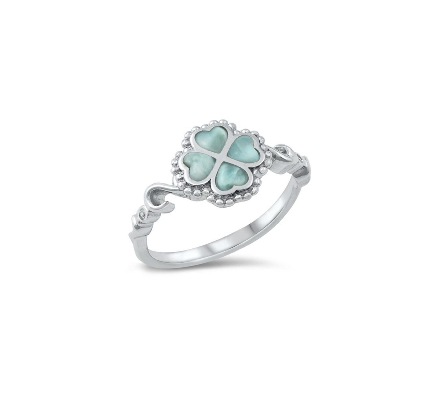 Larimar & Sterling Silver Four Leaf Clover Ring