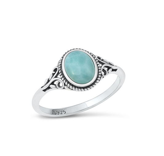 Larimar & sterling Silver Oxidized Oval Leaf Ring