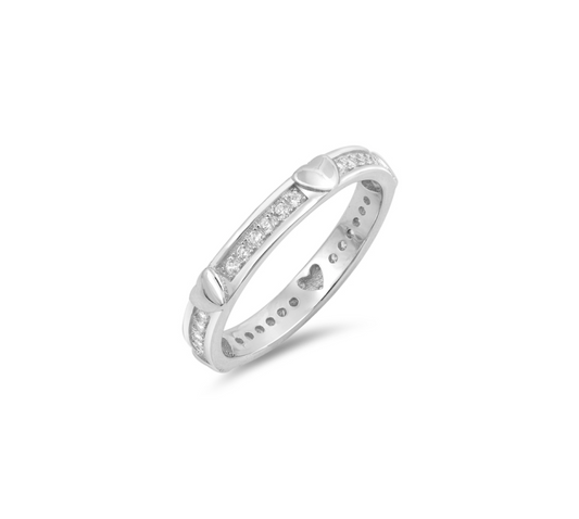 Cubic Zirconia & Sterling Silver Channel-Set Heart Band Ring