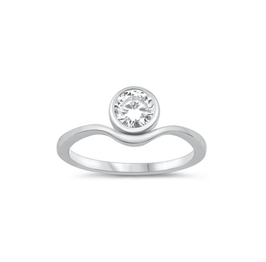 Cubic Zirconia & Sterling Silver Solitaire Wave Ring