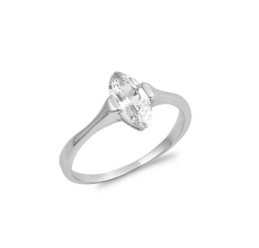 Cubic Zirconia & Sterling Silver Marquis Solitaire Tension-Set Ring