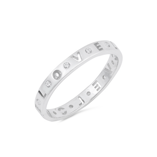 Cubic Zirconia & Sterling Silver Cut-out 'Love' Band