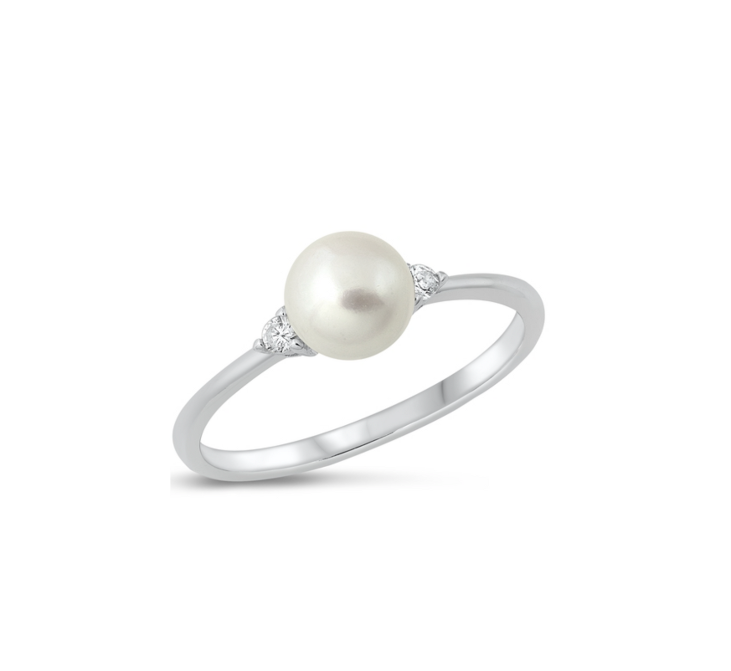 Cultured Pearl & Cubic Zirconia Solitaire Ring