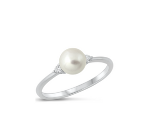 Cultured Pearl & Cubic Zirconia Solitaire Ring