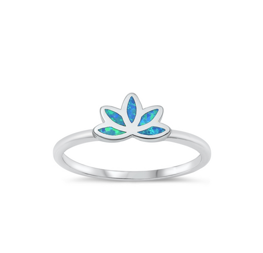 Lab-Created Blue Opal & Sterling Silver Lotus Ring