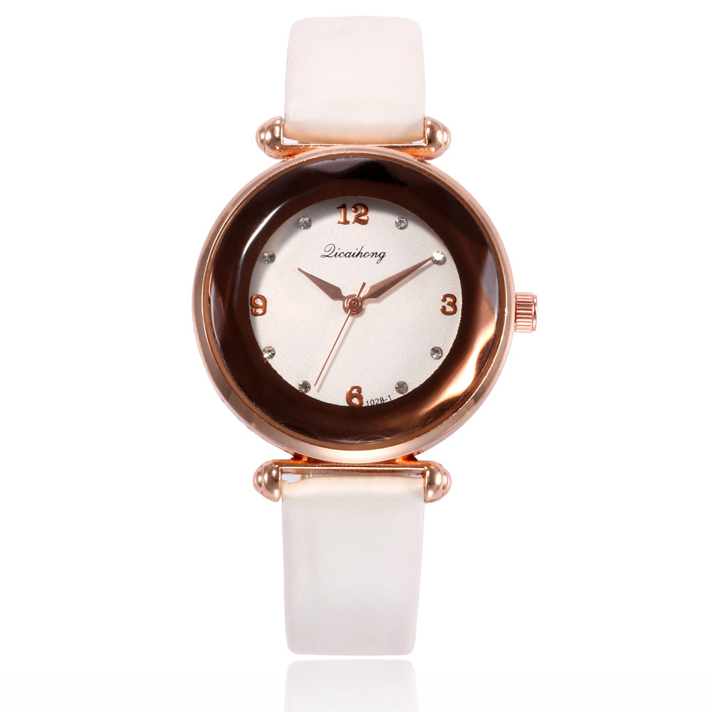 Faceted Bezel Faux Leather Watch