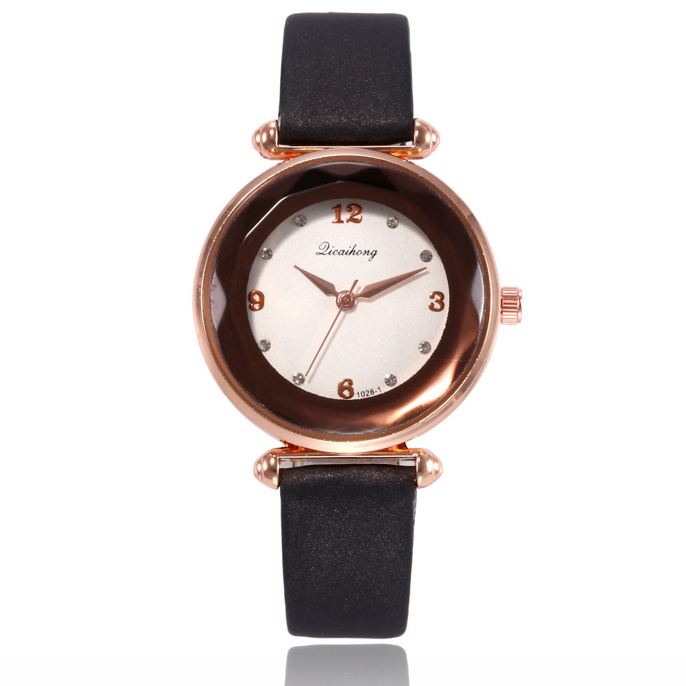 Faceted Bezel Faux Leather Watch