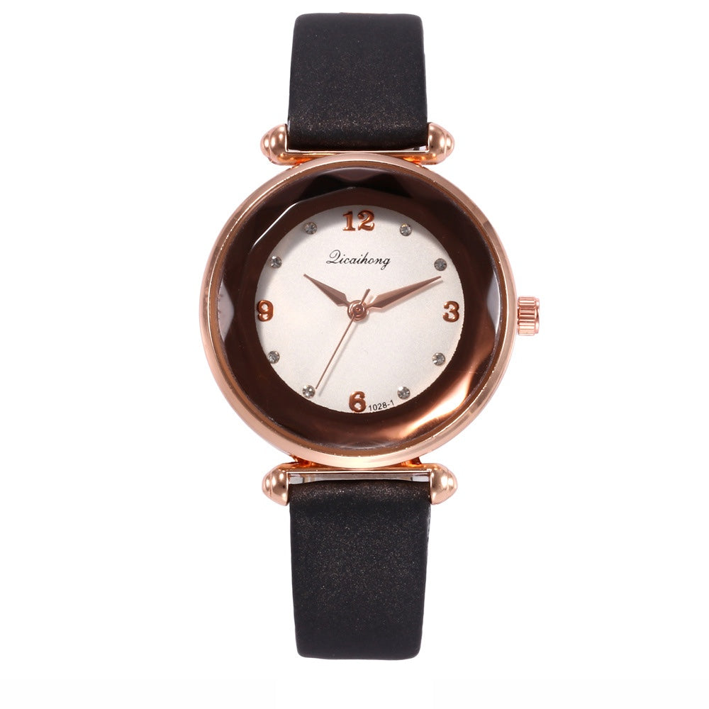 Faceted Bezel Faux Leather Watch