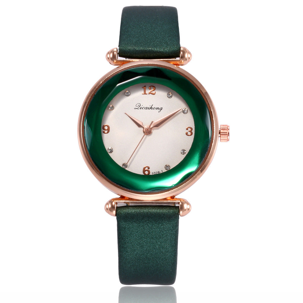 Faceted Bezel Faux Leather Watch