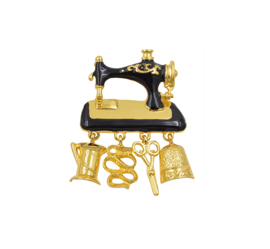 Black Goldtone Sewing Machine Brooch