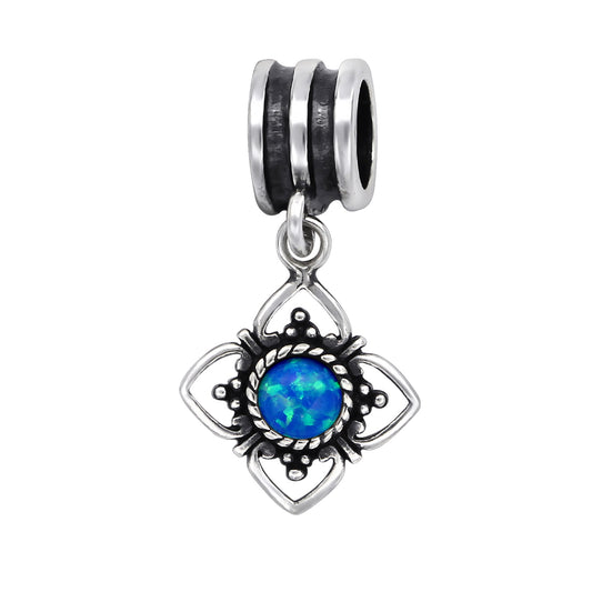 Blue Lab-Created Opal Sterling Silver Flower Charm